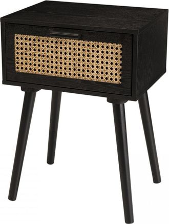 Macabane Mesa de noche con 1 cajón de ratán de 40x30x55,5 cm