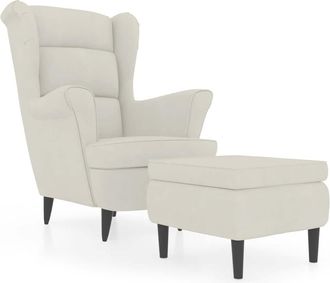 vidaXL Sill&oacute;n Orejero Y Taburete De Terciopelo Crema Vidaxl
