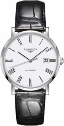 Longines Elegant Automatic White Roman Dial Leather Strap Mens Watch L4.910.4.11.2