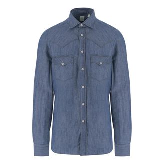 Finamore Katoen en Linnen Overhemd - Heren - Spijkeroverhemden - Blauw - 2XL - Katoen - Overhemden