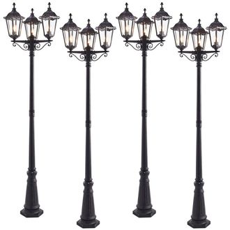 Loops 4 PACK Outdoor Lantern Lamp Post Matt Black & Glass 2.3m Tall 3 Light Bollard