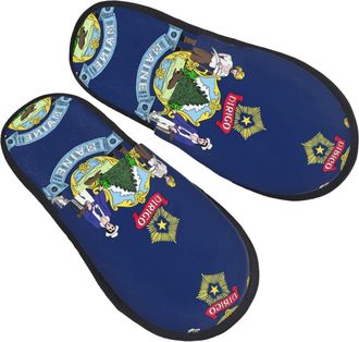 Generic Lightweight Mens Slipper Maine State Flag print Mens Slipper Plush Womens Slippers for Winter Ladies Indoor M