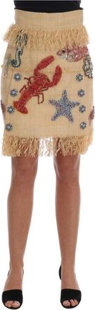 Dolce & Gabbana Kristal Geborduurde Zeedieren Mini Rok - Dames - Korte rokken - Beige - 2XS - Rokken