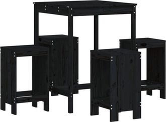 vidaXL 5 Piece Garden Bar Set Black Solid Wood Pine Vidaxl