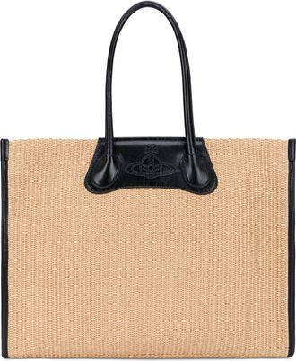Vivienne Westwood Womens Tote Bag Troy Woven Beige Cotton
