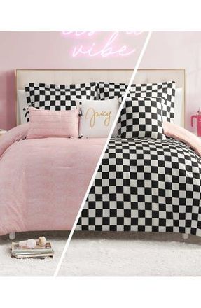 Juicy Couture Checkerboard Reversible Comforter & Sham Set in Checkerboard Black/White at Nordstrom Rack, Size Twin/twin Xl