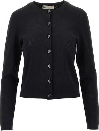 Tory Burch Cardigan in viscosa pointelle - - Knitwear - Donna - Nero - L