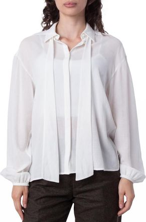 Bally Cotton Tie-Neck Blouse, Brand Size 40 ( US Size 4 )