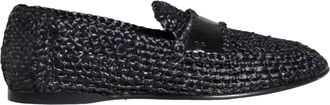 Dolce & Gabbana Black Woven Raffia Slip On Loafers Men Mens Shoes (Pre-Owned)