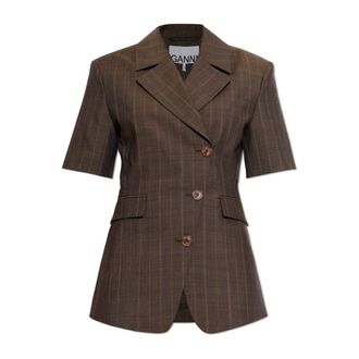 Ganni Jassen, Dames, Bruin, M, Wol, Wolblazer met korte mouwen