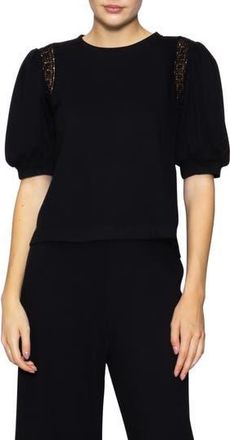 Melloday Lace Inset Puff Sleeve Top in Black at Nordstrom Rack, Size X-Small