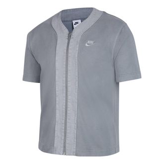 Nike Mens Nike French Terry Loose Logo Splicing Sports Cardigan Short Sleeve Gray T-Shirt DM6900-073