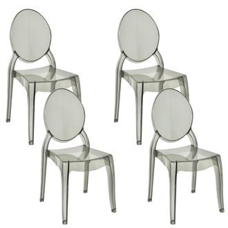 Beliani Beliani - Conjunto De 4 Sillas De Comedor Negro Transparente Material Sint&eacute;tico Respaldo Ovalado Sin Reposabrazos Apilable Vintage Merton