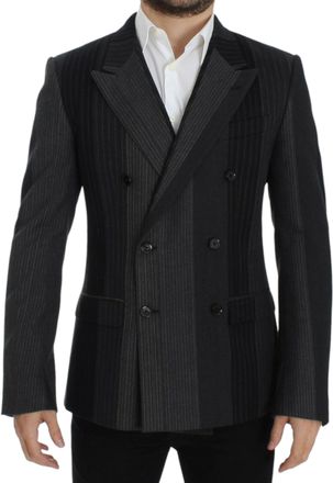 Dolce & Gabbana Mens Double Breasted Pinstripe Blazer - Black Wool - Size EU 48 (Mens)