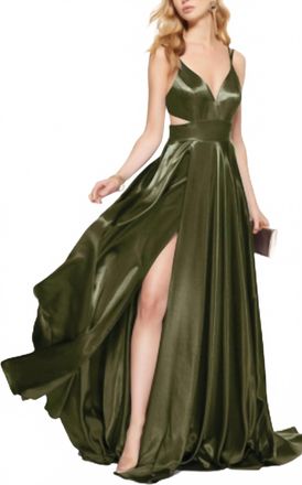 Alyce Paris Charmeuse Aline Gown In Olive Green