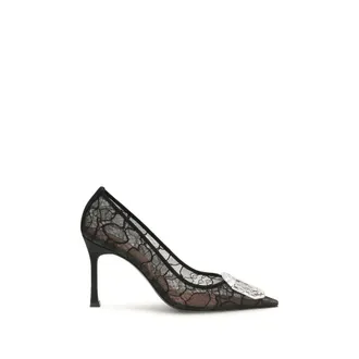 Amina Muaddi Black Fabric High Heel Womens Pumps