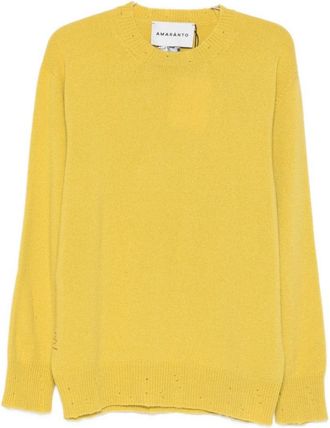 Amaranto Plain Yellow Sweater With Ribbed Cuffs
