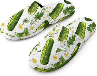 Generic Pickle Jars And Pickle Cucumber Mens Slippers Flannel Warm House Shoes with Rubber Anti-Slip Sole Slip On for Home Outdoor