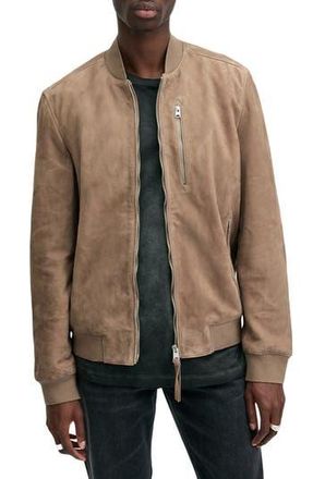 AllSaints Kemble Suede Bomber Jacket in Acre Brown at Nordstrom Rack, Size X-Small