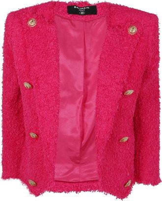 Balmain Tweed Spencer Jas met 8 Knopen - Dames - Blazers - Roze - M - Tweed - Jassen