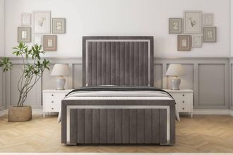 Sloomy Boston Chrome Naples Frame-Mattress - 50 Upholstered Headboard in Grey | Size: Small Double