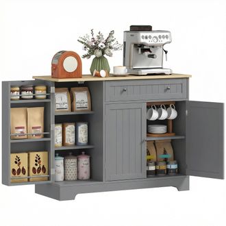HOMCOM Homcom Aparador De Cocina, Armario De Cocina Con 3 Estantes De Puerta, 1 Caj&oacute;n, Estantes Ajustables, Aparador Para Comedor, 105x40x83 Cm, Gris