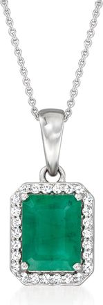 Ross-Simons Emerald and. Diamond Pendant Necklace in 14kt White Gold