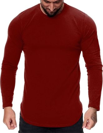 Generic Long Sleeve Muscle T Shirt for Men Activewear Fashion Casual Sports Fitness Outdoor Curved Solid Color Round Neck T Shirt Long Sleeve Top for Indoor O