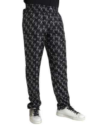 Dolce & Gabbana Mens Black Horseshoe Print Silk Pants