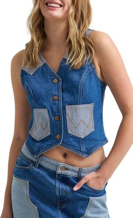 Wrangler Rodeo Print Two-Tone Denim Vest in Blue Fever at Nordstrom, Size X-Small