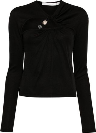 CHRISTOPHER ESBER tri crystal-stone long-sleeve top - women - Brass/Spandex/Elastane/Polyester/Crystal - 12 - Black