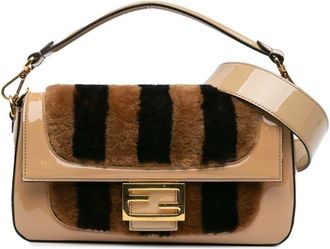 Fendi Pre-owned Fendi Shearling Pequin Baguette Satchel 8BR600 A9Y2 199 10429