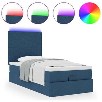 vidaXL Cama Otomana Con Colch&oacute;n Y Luces Led Azul 90x200 Cm Tela Vidaxl