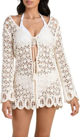 La Blanca Serenity Tie Front Cotton Cover-Up Tunic in Ivory at Nordstrom, Size Small
