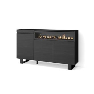 Skraut Home Aparadores Para Sal&oacute;n, Gran Capacidad De Almacenaje, 150x87x35cm, 3 Puertas, Chimenea El&eacute;ctrica, Dise&ntilde;o Industrial, Estilo Moderno, Negro - Skraut Hom