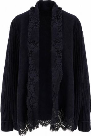 Ermanno Scervino Ribbed Delicate Lace Trim Knit Cardigan