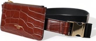 Dolce & Gabbana Womens Croc-Embossed Leather Wallet Brown
