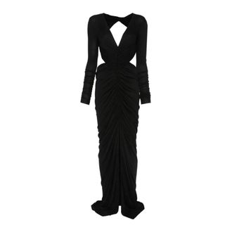 Rick Owens Gowns, female, Black, Size: M Black Poppy Long Sleeve Gown