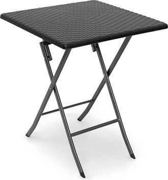 Relaxdays Relaxdays - Mesa Terraza Plegable Bastian, Cuadrada, 74 X 61,5 X 61,5cm, Efecto Rat&aacute;n, Para Exterior, Mesita Jard&iacute;n, Negro