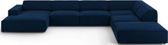 BLOOMINGLOFT Grosses 7-Sitzer Design Panoramasofa Jodie mit lange Seite rechts - Samtbezug