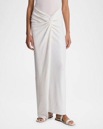 Michael Kors Sequin Embroidered Twisted Maxi Pareo Skirt