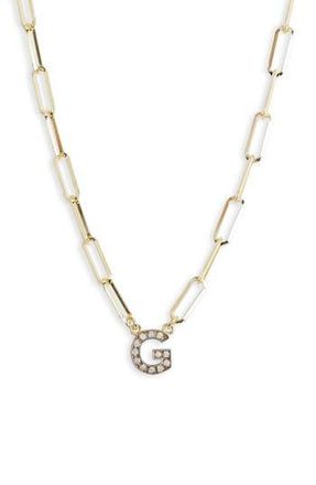 Meshmerise Diamond Initial Charm Paper Clip Chain Necklace in Yellow-G at Nordstrom Rack