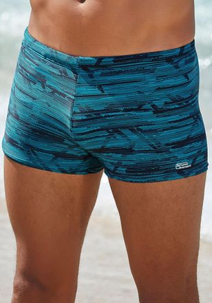Bruno Banani Boxer-Badehose BRUNO BANANI, Herren, Gr. 4 (46/48), N-Gr, bunt (t&uuml;rkis, marine), Polyamid, bedruckt, Badehosen Boxer-Badehose, mit trendigem Alloverpr