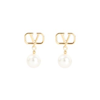 Valentino Garavani Golden VLogo Signature Pearl Earrings