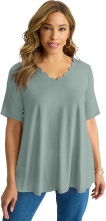 Jessica London Scalloped V-Neck Tunic in Grey Spruce at Nordstrom, Size Medium