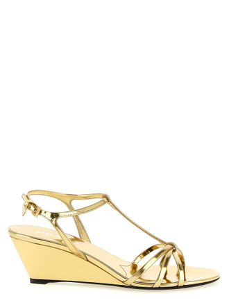 Prada Gold Calfskin Wedge Womens Sandals