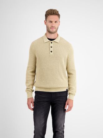 Lerros Strickpullover LERROS LERROS Langarm Strickpolo, Herren, Gr. XXL, beige (tender beige melange), 100% Baumwolle, normal, ohne Ausschnitt, Pullover Stri