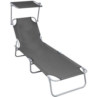 vidaXL Vidaxl - Folding Sun Lounger with Canopy Grey Aluminium