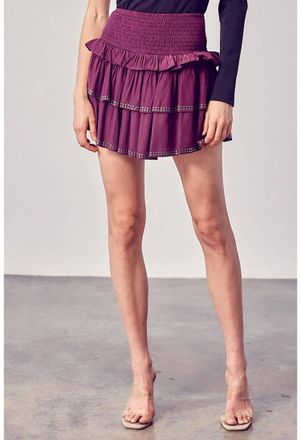 DO+BE Collection Ruffle Mini Skirt In Maroon