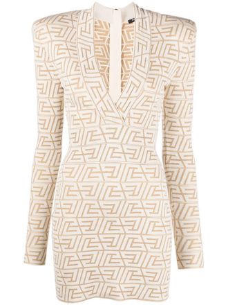 Balmain monogram-jacquard mini dress - Neutrals